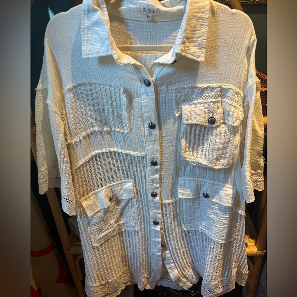 POL Cream Textured Shirt